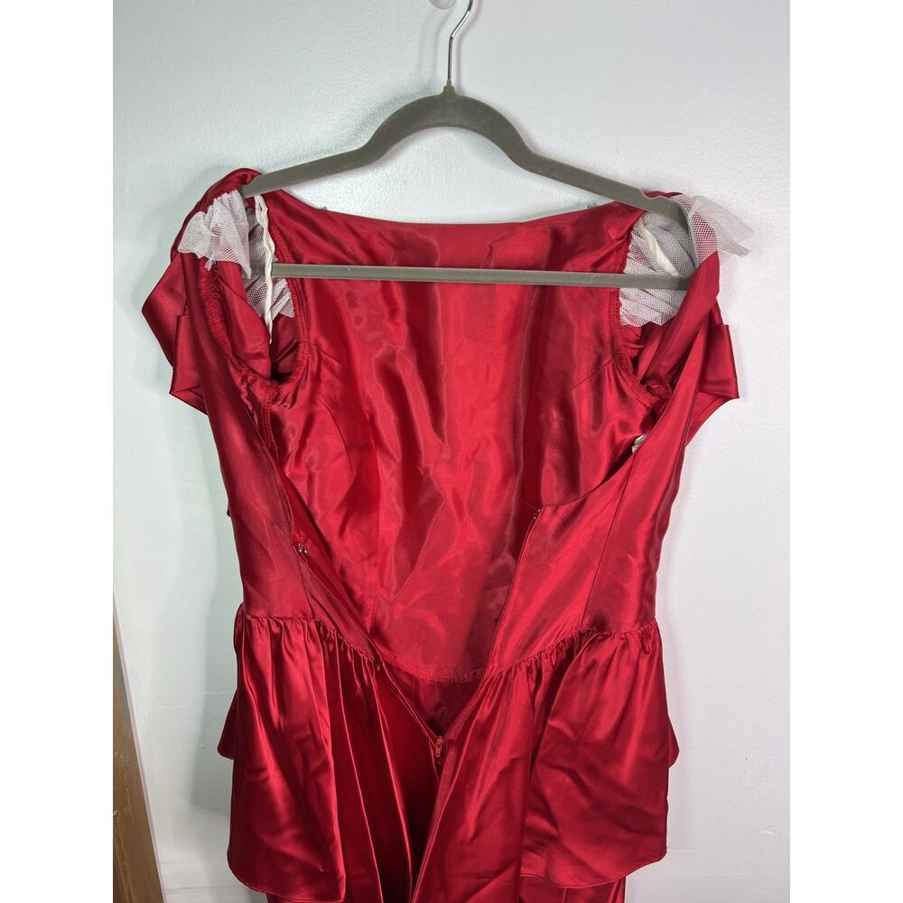 Vintage Dance Allure Red Satin Party Prom Dress Faux Pearl Appliqué Tag Sz 9/10 - Picture 10 of 13